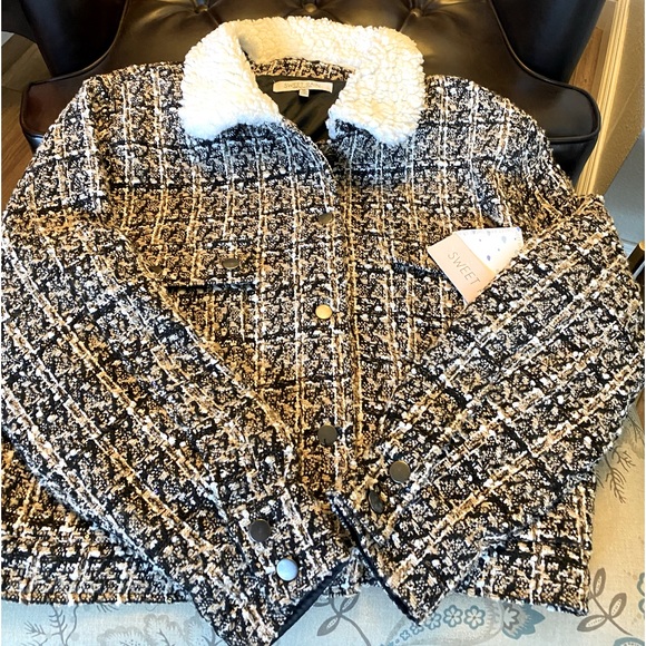 NWT 🖤🌟SWEET RAIN CONTEMPORARY BLACK/WHITE TWEED BOMBER JACKET -SIZE XL - Picture 8 of 11